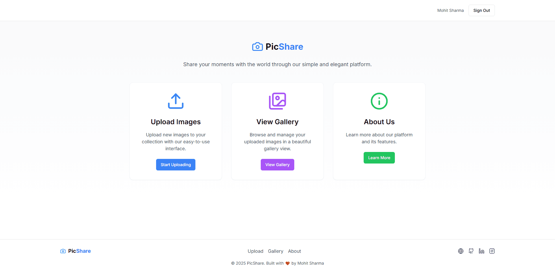PicShare — Upload interface